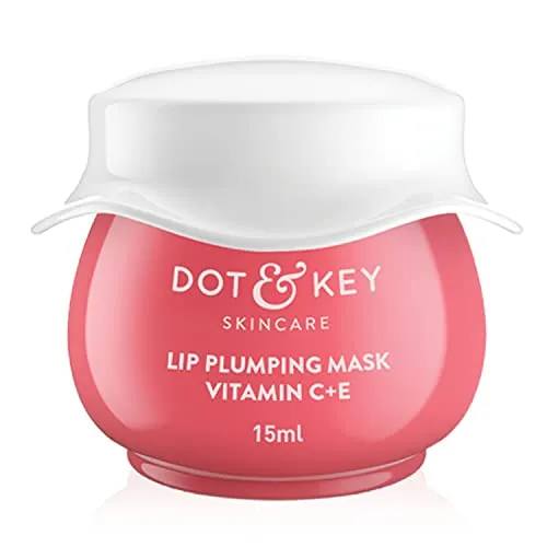 Dot & Key Lip Plumping Mask with Shea Butter & Vitamin C   E for Naturally Glowing Lips | Fades Lip Pigmentation | Smoothes Flaky & Dry Lips | Lip Mask For Soft, Smooth & Plump Lips | (Lingonberry) | 15ml