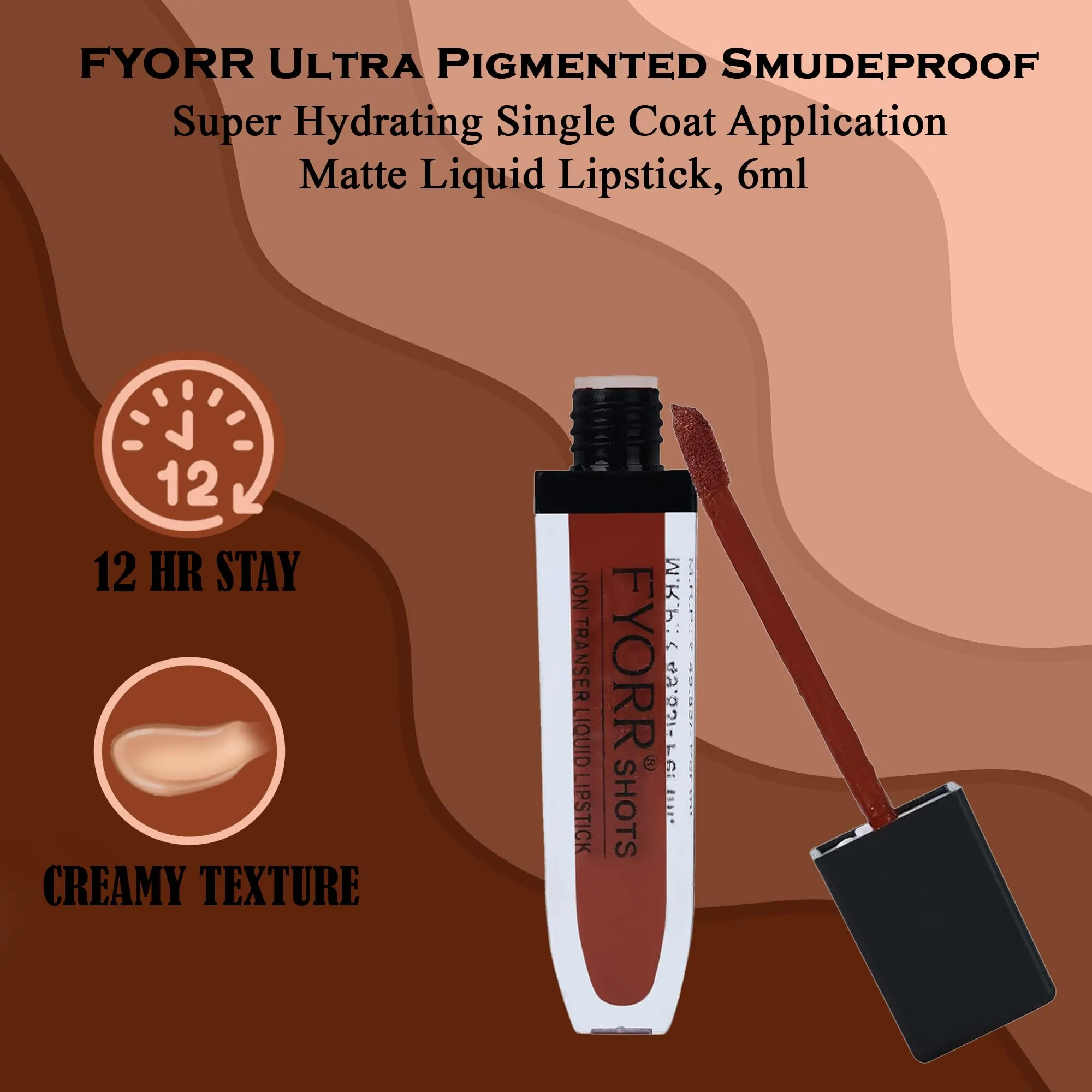 FYORR Non Transfer Liquid Lipstick Waterproof Ultra Pigmented Matte Non-Sticky Smooth Finish Lip Color, 6ml (Paraben Cruelty Free) (Sandle_Brown)