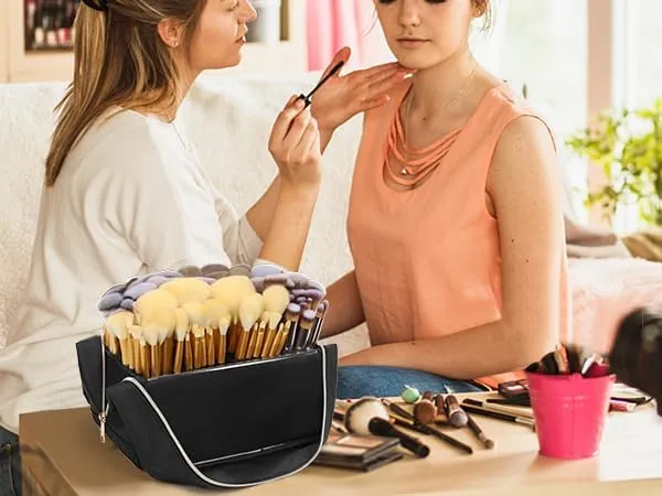 Large Capacity Foldable Travel Makeup Brushes Case Makeup Bag with Detachable Dividers