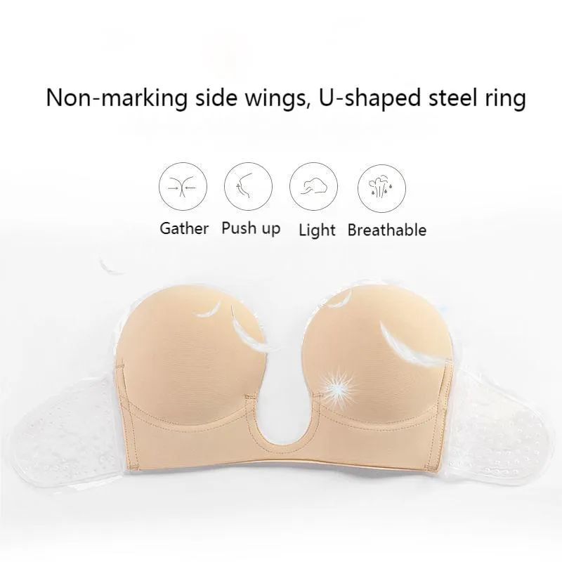 Strapless Silicone Deep U Bra Self-adhesive Gel Sticky Invisible Bra Bra Backless Dress Nude Bra