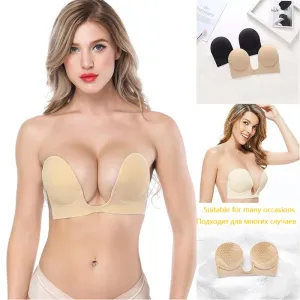 Strapless Silicone Deep U Bra Self-adhesive Gel Sticky Invisible Bra Bra Backless Dress Nude Bra