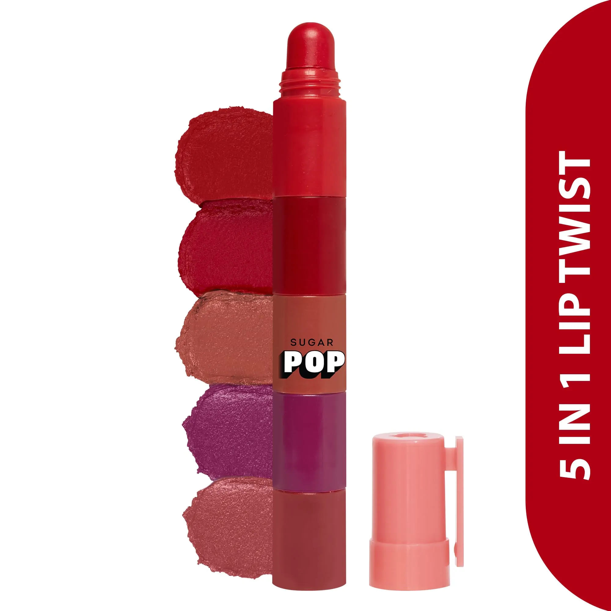 SUGAR POP 5 in 1 Lip Twist - 01 Perfect Pout | Multi-use Stackable Lipsticks for Women | Satin Matte Hydrating Formula | 8g