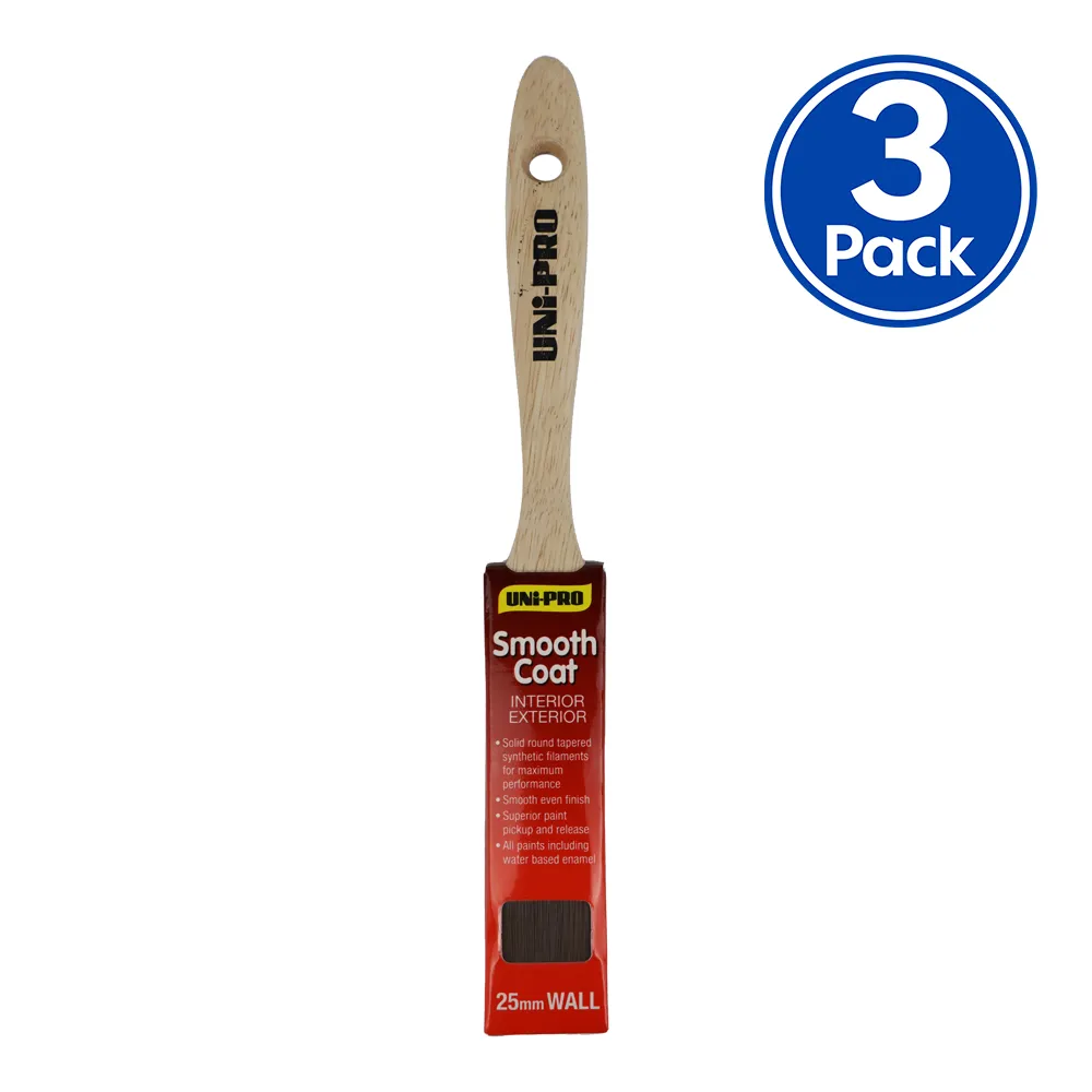 UNi-PRO Smooth Coat Brush 25mm x 3 Pack Interior Exterior Trade