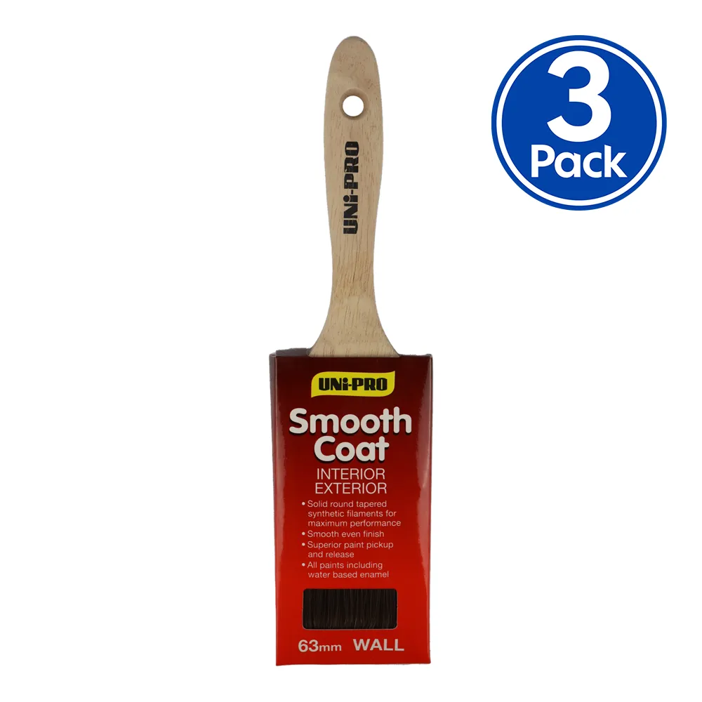 UNi-PRO Smooth Coat Brush 63mm x 3 Pack Interior Exterior Trade